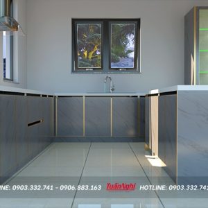 Quy trình thiết kế thi công tủ bếp chuyên nghiệp tại Tuấn Nghi 154 Tủ bếp dưới chữ U hợp kim nhôm TB71