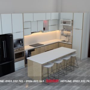 Tủ bếp chữ L hợp kim nhôm có bàn ăn TB72
