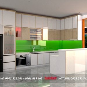 Tủ bếp chữ L hợp kim nhôm có bàn đảo TB73