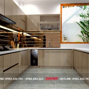 Quy trình thiết kế thi công tủ bếp chuyên nghiệp tại Tuấn Nghi 151 tủ bếp chữ U hợp kim nhôm sang trọng TB74