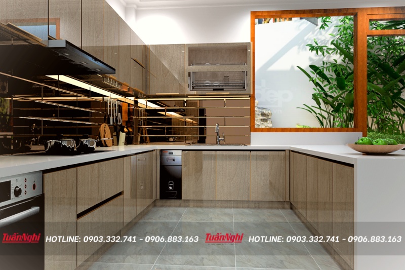 Tủ bếp chữ U hợp kim nhôm sang trọng TB74 1 tủ bếp chữ U hợp kim nhôm sang trọng TB74