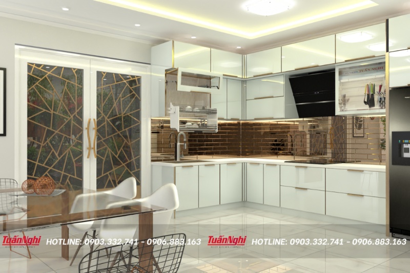 Tủ bếp chữ L hợp kim nhôm sang trọng TB78 1 Tủ bếp chữ L hợp kim nhôm sang trọng TB78