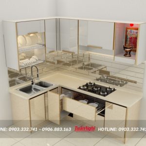 Quy trình thiết kế thi công tủ bếp chuyên nghiệp tại Tuấn Nghi 145 Tủ bếp chữ L hợp kim nhôm cho nhà nhỏ TB80