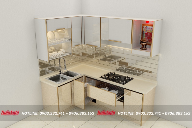 Tủ bếp chữ L hợp kim nhôm cho nhà nhỏ TB80