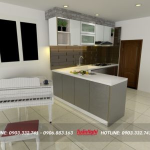 Quy trình thiết kế thi công tủ bếp chuyên nghiệp tại Tuấn Nghi 144 Tủ bếp chữ L hợp kim nhôm tối giản TB81