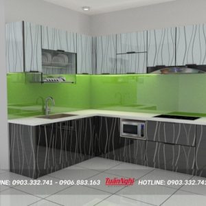 Quy trình thiết kế thi công tủ bếp chuyên nghiệp tại Tuấn Nghi 143 Tủ bếp chữ L hợp kim nhôm sọc vân TB82