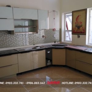 Quy trình thiết kế thi công tủ bếp chuyên nghiệp tại Tuấn Nghi 140 Tủ bếp chữ L hợp kim nhôm có cửa sổ TB85