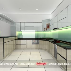 Quy trình thiết kế thi công tủ bếp chuyên nghiệp tại Tuấn Nghi 139 Tủ bếp chữ U hợp kim nhôm có quầy bar TB86