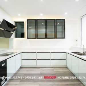 Quy trình thiết kế thi công tủ bếp chuyên nghiệp tại Tuấn Nghi 137 Tủ bếp chữ L hợp kim nhôm có cửa sổ TB88