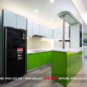 Quy trình thiết kế thi công tủ bếp chuyên nghiệp tại Tuấn Nghi 136 Tủ bếp chữ L hợp kim nhôm có quầy bar TB89