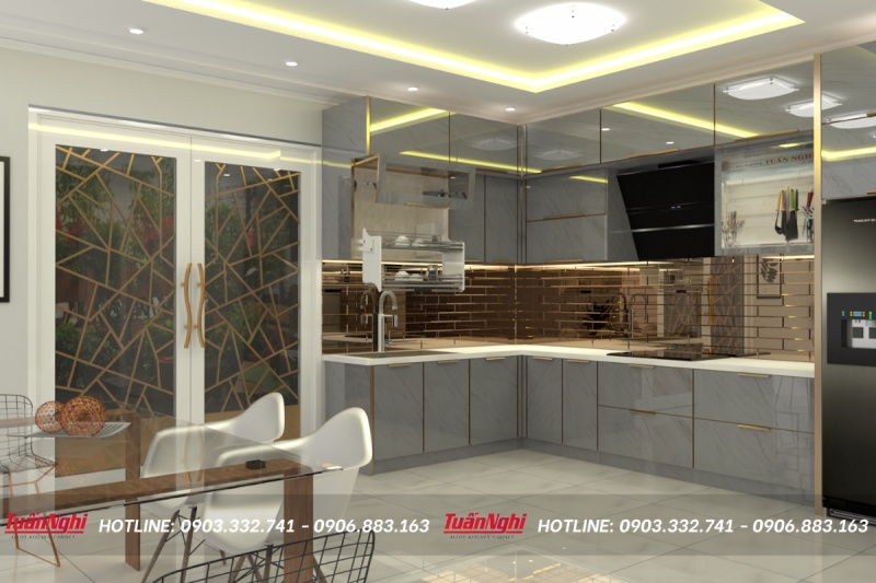 Tủ bếp chữ L hợp kim nhôm màu xám TB90 1 Tủ bếp chữ L hợp kim nhôm màu xám TB90