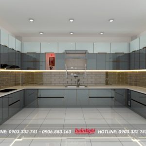 Quy trình thiết kế thi công tủ bếp chuyên nghiệp tại Tuấn Nghi 127 Tủ bếp chữ U hợp kim nhôm lớn TB98