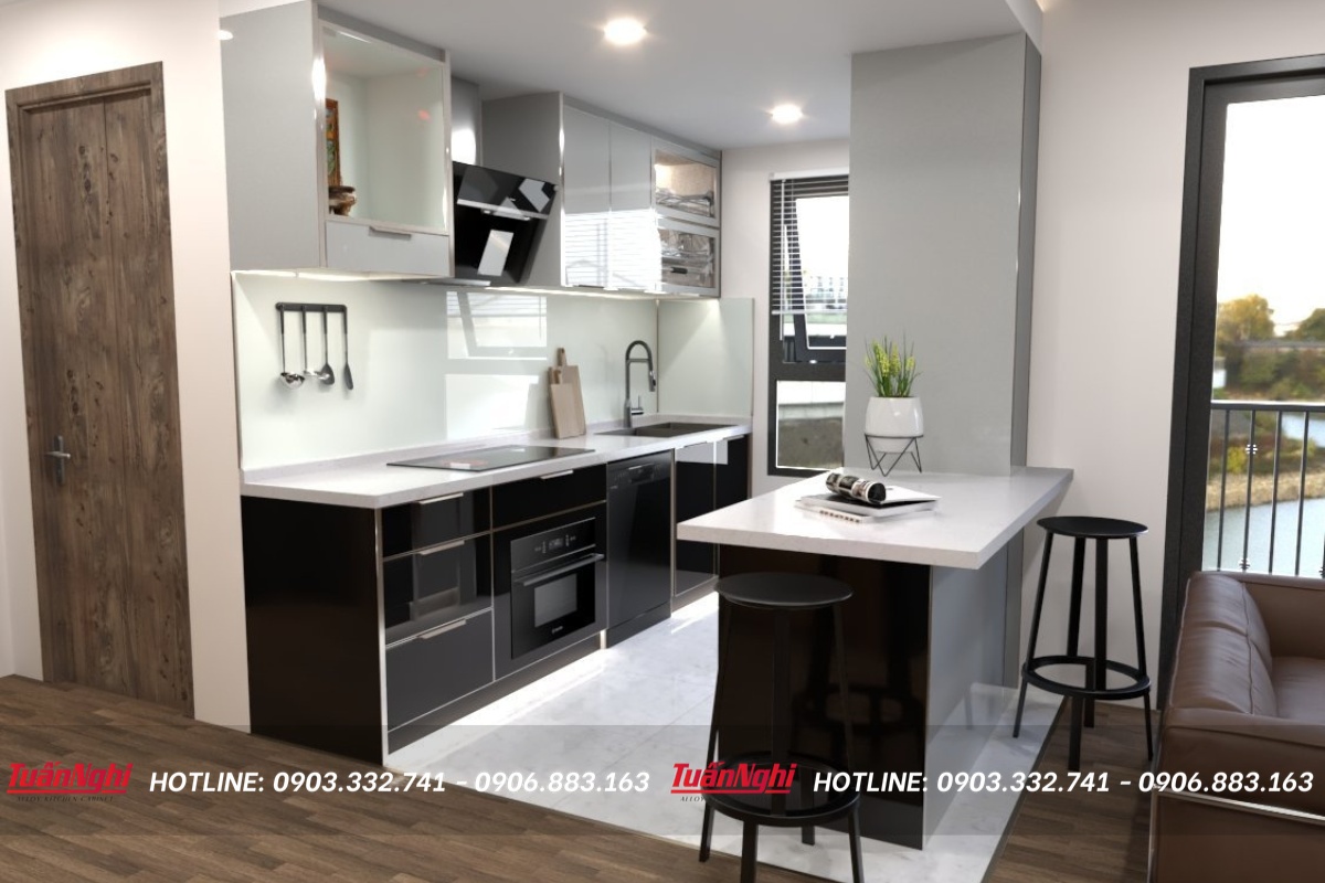 Tủ bếp chữ I hợp kim nhôm có bàn đảo TB25 1 tủ bếp chữ i tb25