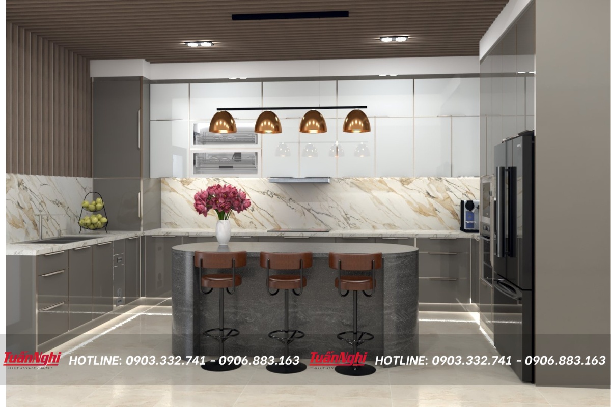 Tủ bếp chữ U hợp kim nhôm có Bàn Đảo TB30 1 tb30