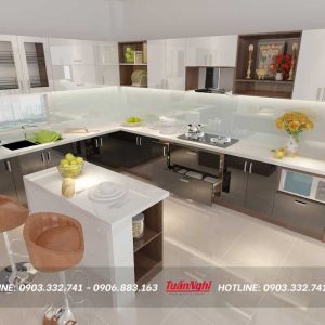 Tủ bếp chữ L hợp kim nhôm có bàn đảo TB43