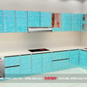 Tủ bếp chữ L hợp kim nhôm có bàn thờ TB51