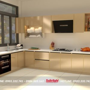 Tủ bếp chữ L hợp kim nhôm có bàn thờ TB54