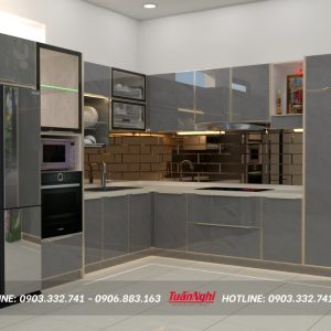 Tủ bếp chữ L hợp kim nhôm có bàn thờ TB55