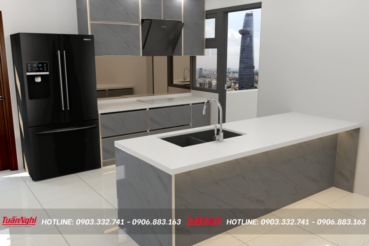 Tủ bếp chữ I hợp kim nhôm có bàn đảo TB56 1 tb56