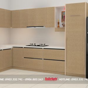 Tủ bếp chữ L hợp kim nhôm có bàn thờ TB57