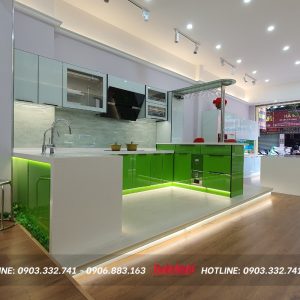 Tủ bếp chữ U hợp kim nhôm có bàn thờ TB58