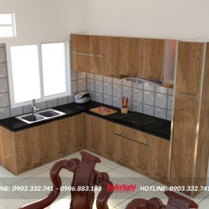 Tủ bếp chữ L hợp kim nhôm vân gỗ TB59