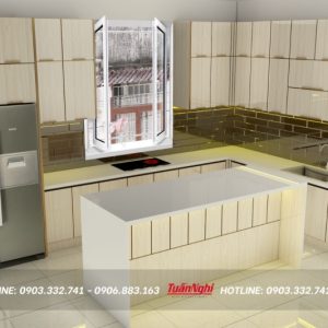 Tủ bếp chữ L hợp kim nhôm có cửa sổ TB77