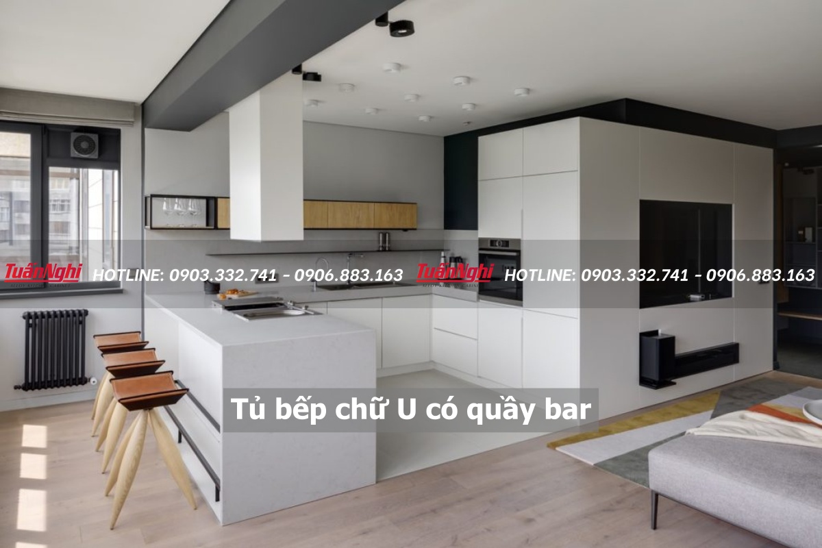 20+ mẫu tủ bếp chữ U có quầy bar hiện đại ấn tượng 14 Tủ bếp chữ u có quầy bar