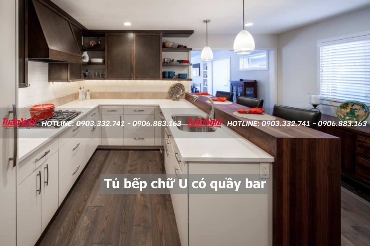 20+ mẫu tủ bếp chữ U có quầy bar hiện đại ấn tượng 17 Tủ bếp chữ u có quầy bar