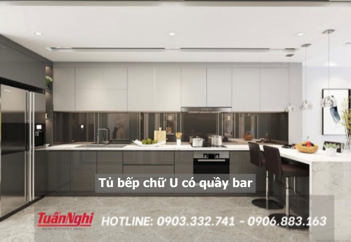 20+ mẫu tủ bếp chữ U có quầy bar hiện đại ấn tượng 16 Tủ bếp chữ u có quầy bar
