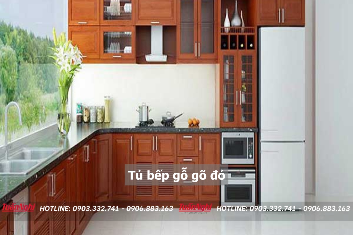 10+ Mẫu Tủ Bếp Gỗ Gõ Đỏ Hiện Đại Tinh Tế Sang Trọng 2023 13 Tủ bếp gỗ gõ đỏ