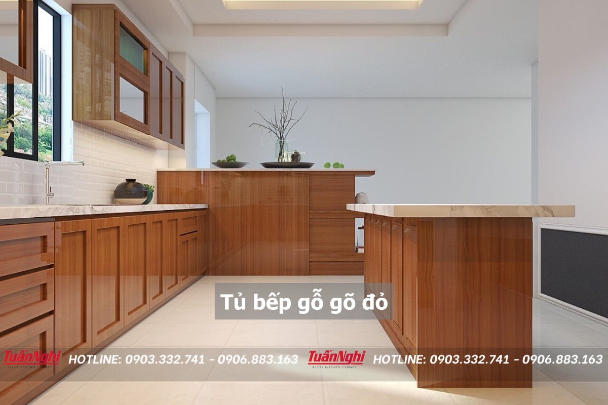 10+ Mẫu Tủ Bếp Gỗ Gõ Đỏ Hiện Đại Tinh Tế Sang Trọng 2023 12 Tủ bếp gỗ gõ đỏ