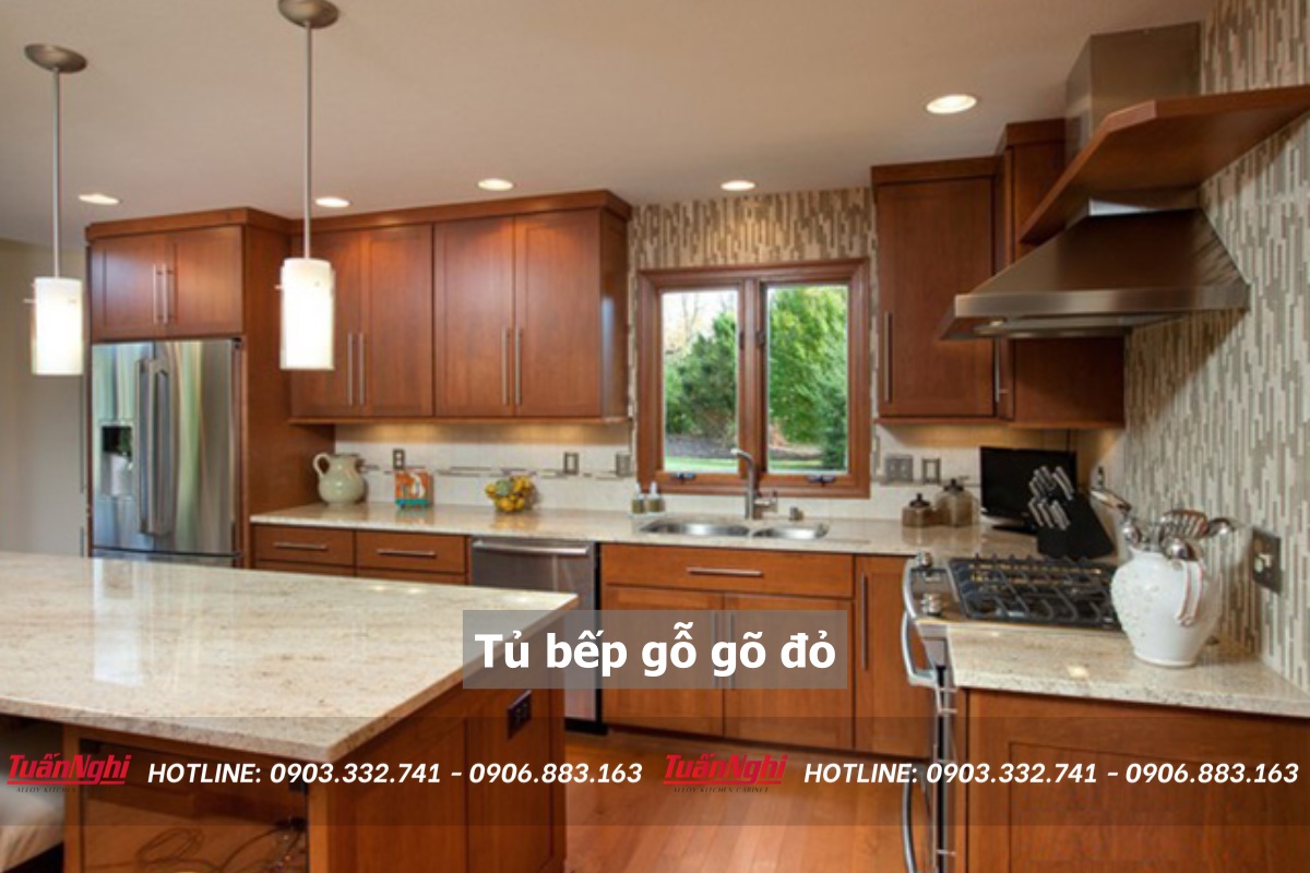 10+ Mẫu Tủ Bếp Gỗ Gõ Đỏ Hiện Đại Tinh Tế Sang Trọng 2023 14 Tủ bếp gỗ gõ đỏ