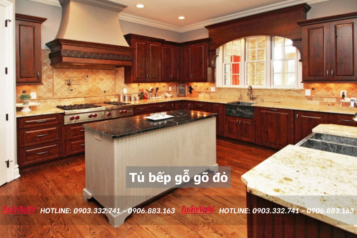 10+ Mẫu Tủ Bếp Gỗ Gõ Đỏ Hiện Đại Tinh Tế Sang Trọng 2023 15 Tủ bếp gỗ gõ đỏ