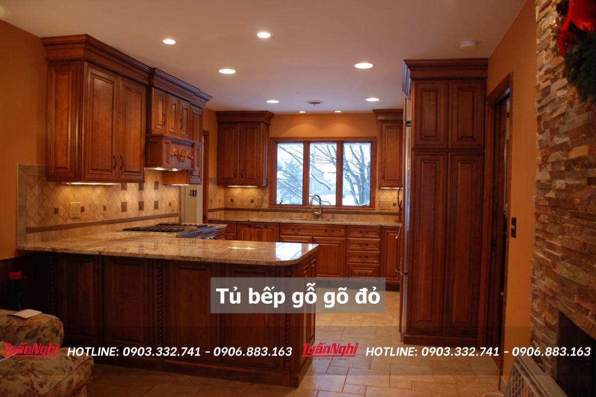 10+ Mẫu Tủ Bếp Gỗ Gõ Đỏ Hiện Đại Tinh Tế Sang Trọng 2023 16 Tủ bếp gỗ gõ đỏ