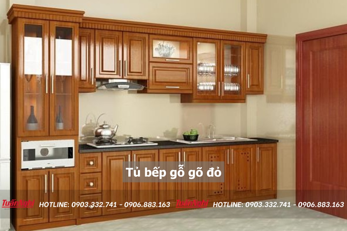 10+ Mẫu Tủ Bếp Gỗ Gõ Đỏ Hiện Đại Tinh Tế Sang Trọng 2023 18 Tủ bếp gỗ gõ đỏ