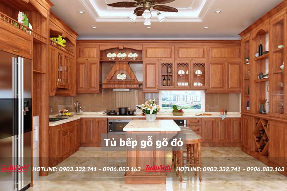 10+ Mẫu Tủ Bếp Gỗ Gõ Đỏ Hiện Đại Tinh Tế Sang Trọng 2023 19 Tủ bếp gỗ gõ đỏ