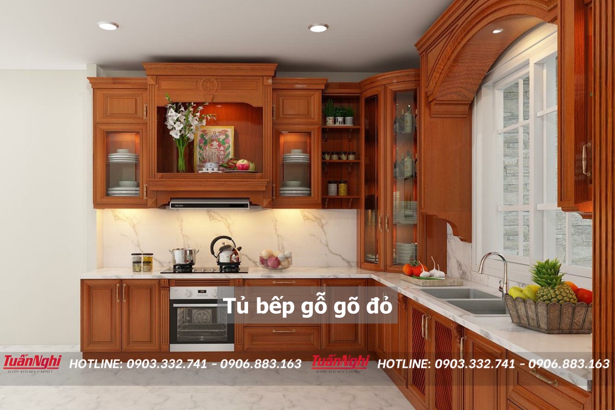 10+ Mẫu Tủ Bếp Gỗ Gõ Đỏ Hiện Đại Tinh Tế Sang Trọng 2023 20 Tủ bếp gỗ gõ đỏ