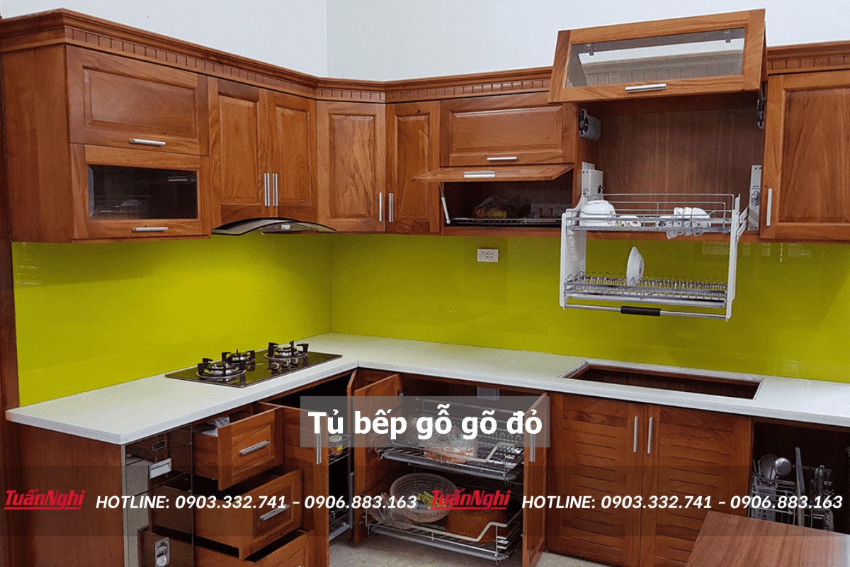 10+ Mẫu Tủ Bếp Gỗ Gõ Đỏ Hiện Đại Tinh Tế Sang Trọng 2023 17 Tủ bếp gỗ gõ đỏ