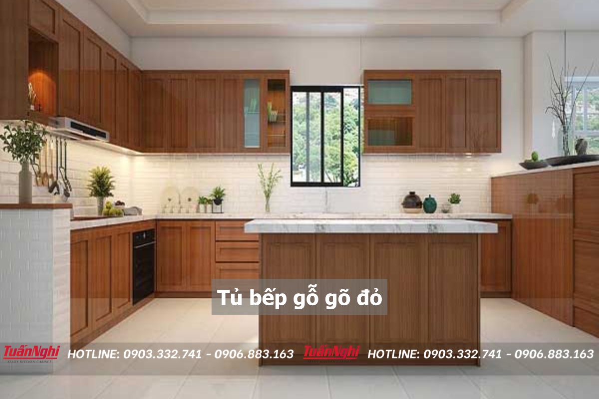 10+ Mẫu Tủ Bếp Gỗ Gõ Đỏ Hiện Đại Tinh Tế Sang Trọng 2023 11 Tủ bếp gỗ gõ đỏ