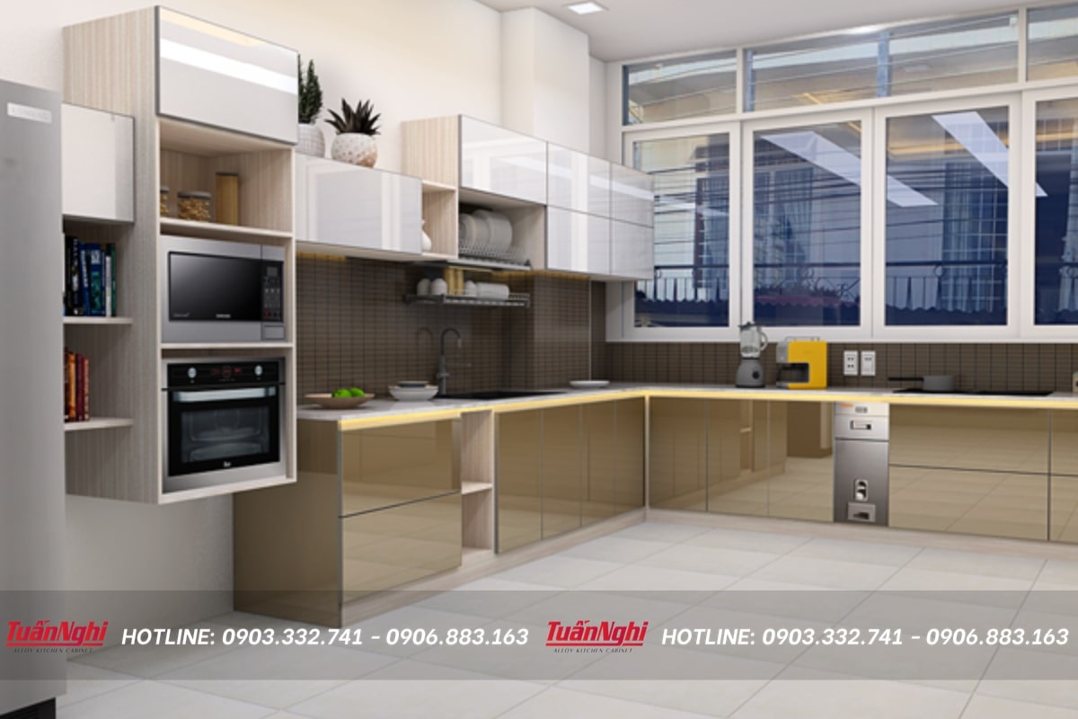Tủ bếp chữ L đầy đủ tiện nghi cho nhà chị Trúc ở Vạn Phúc
