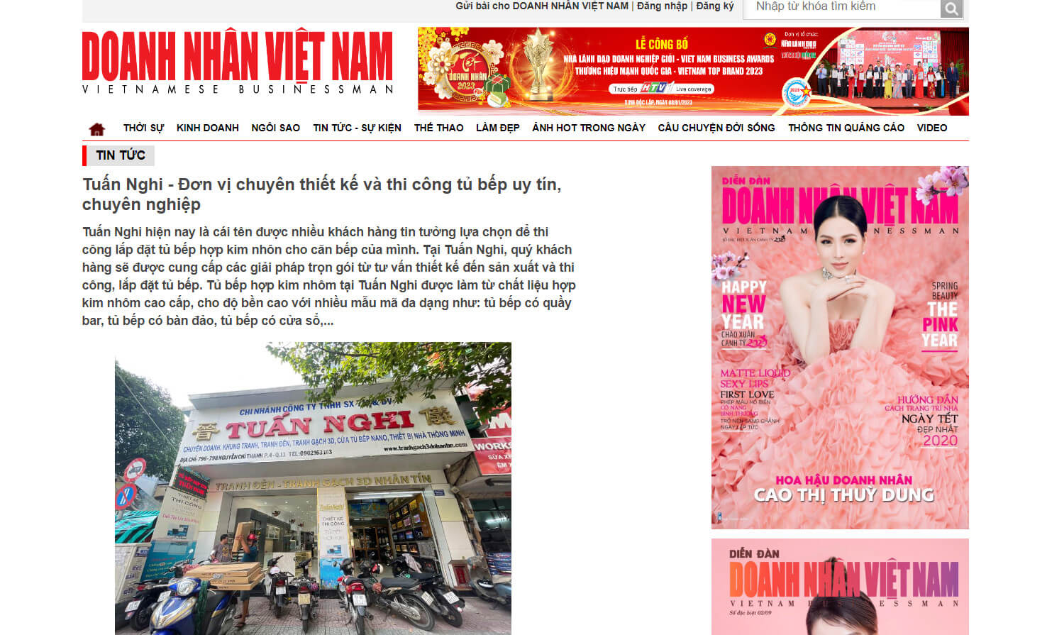 Báo Doanh Nhân Việt Nam giới thiệu về Tuấn Nghi với tư cách là một đơn vị cung cấp tủ bếp đáng tin cậy nhất hiện nay