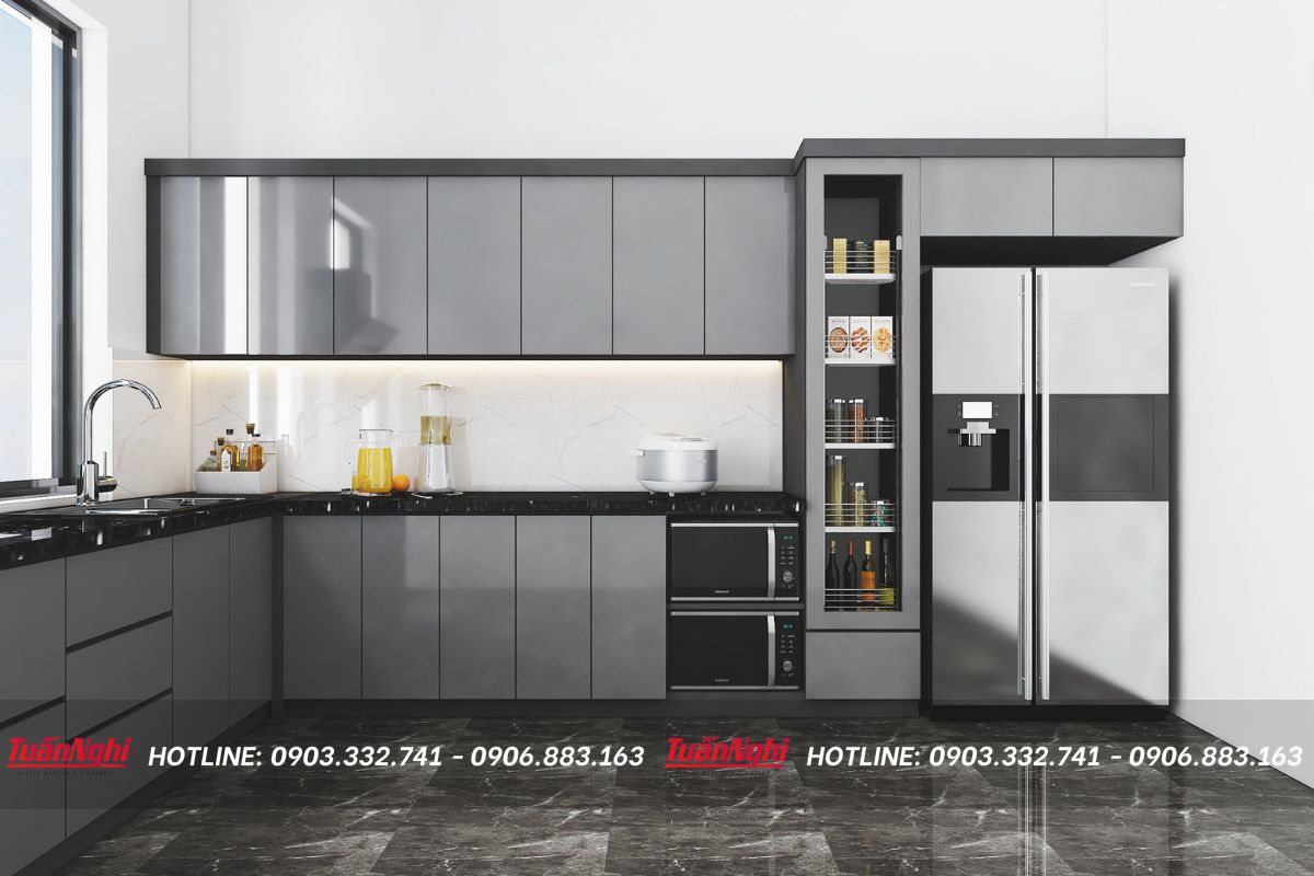 Tủ bếp hiện đại sử dụng những gam màu trung tính