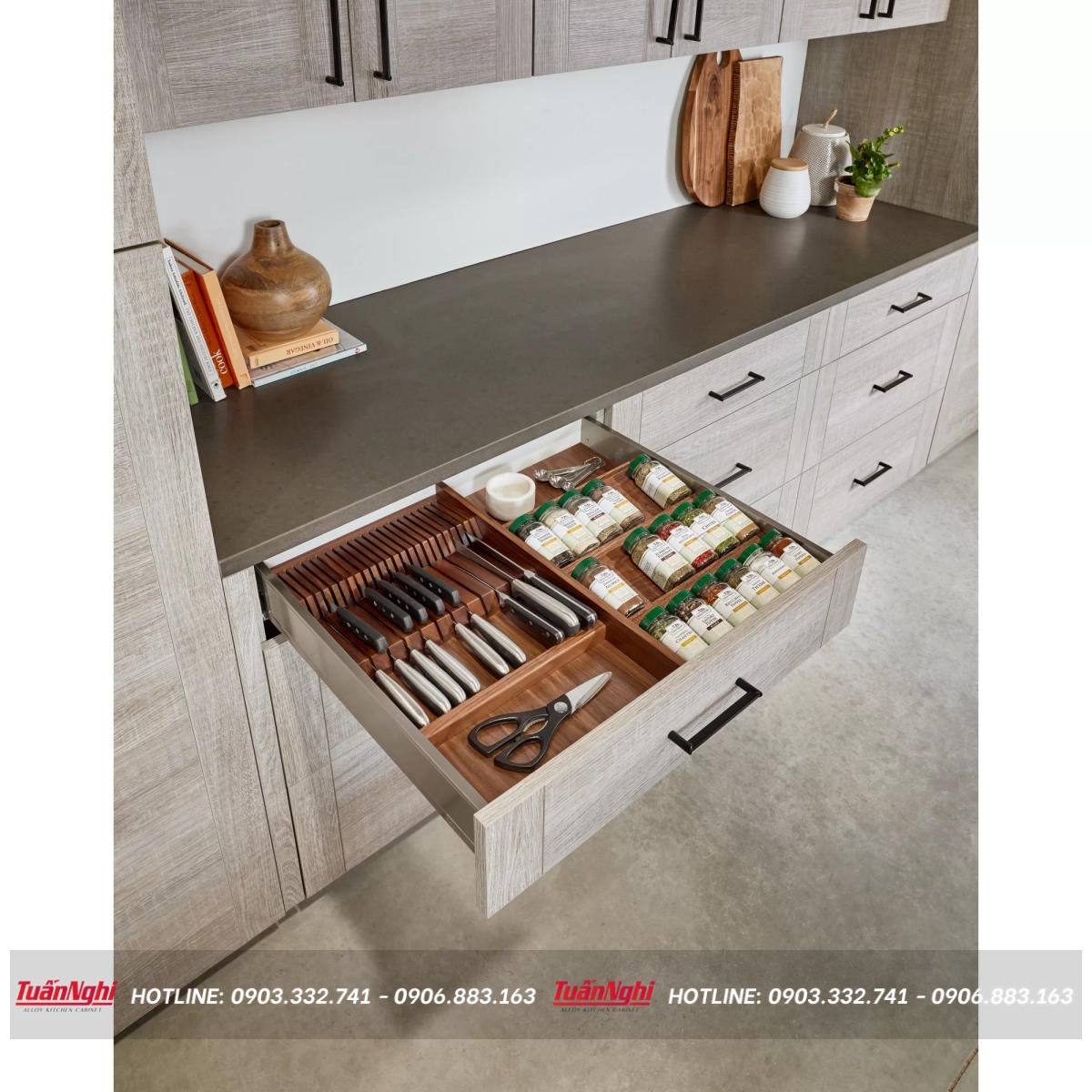 Kích thước ngăn kéo tủ bếp để dao kéo và gia vị