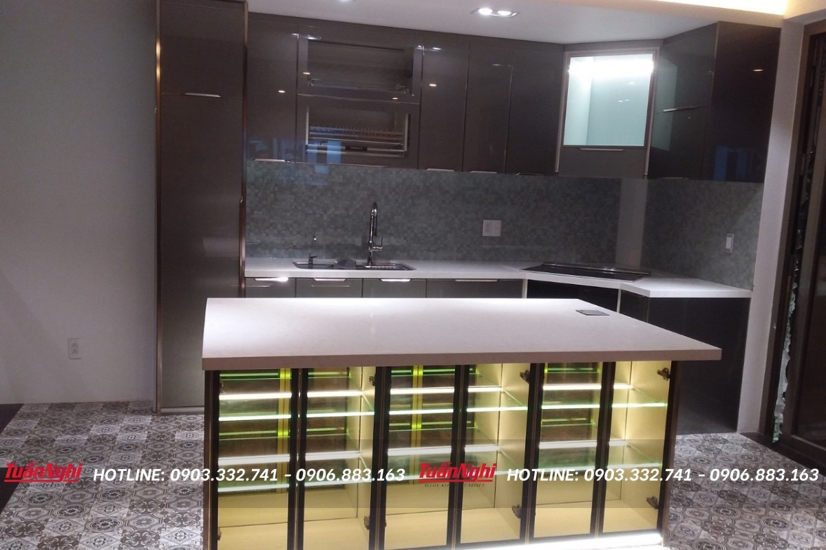 mẫu tủ bếp hợp kim nhôm đẹp tphcm