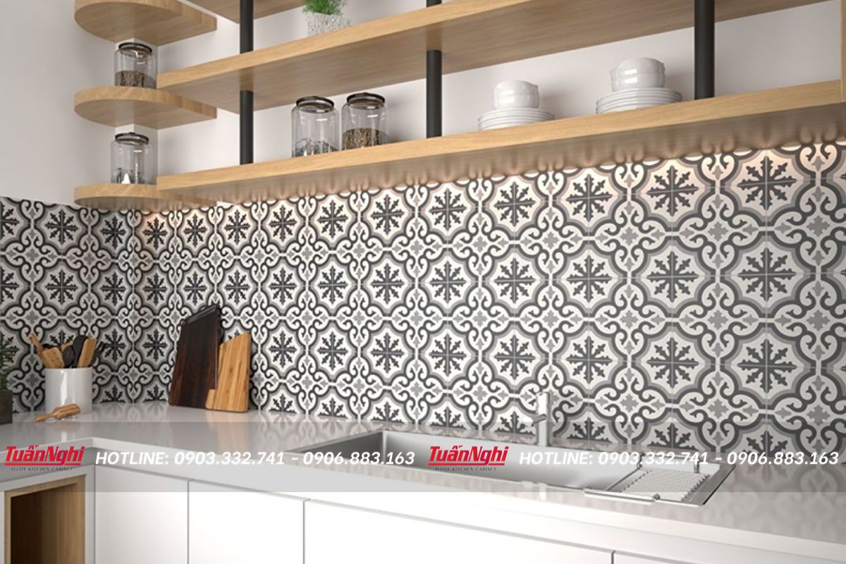 Vẻ đẹp cuốn hút của gạch bông trong căn bếp.