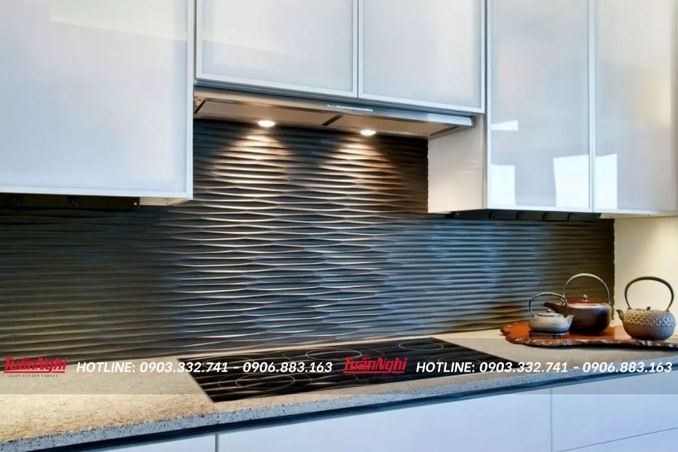 Mẫu tường bếp với gạch ốp 3D hiện đại