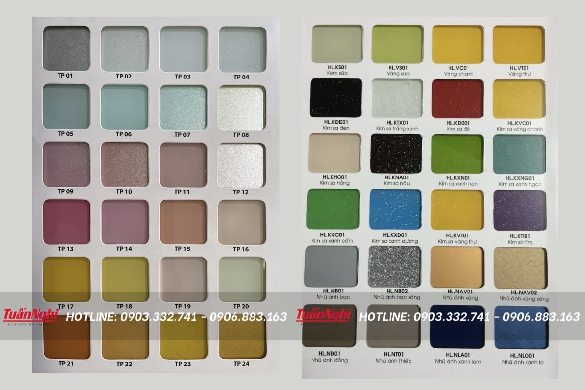 Bảng màu kính cường lực giá tốt tại Tuấn Nghi