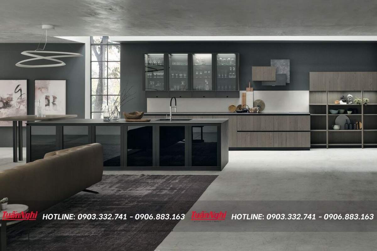 mẫu tủ bếp chữ i biệt thự