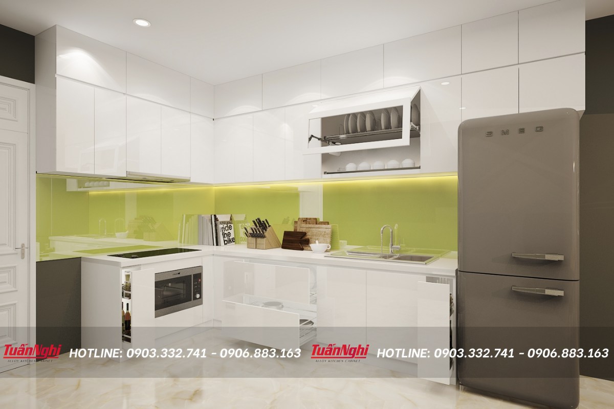 mẫu tủ bếp góc chéo đẹp nhất 2023